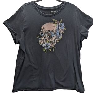 Torrid Black Tee with Sugar Skull and Floral Design Plus Size 2X Halloween Fall